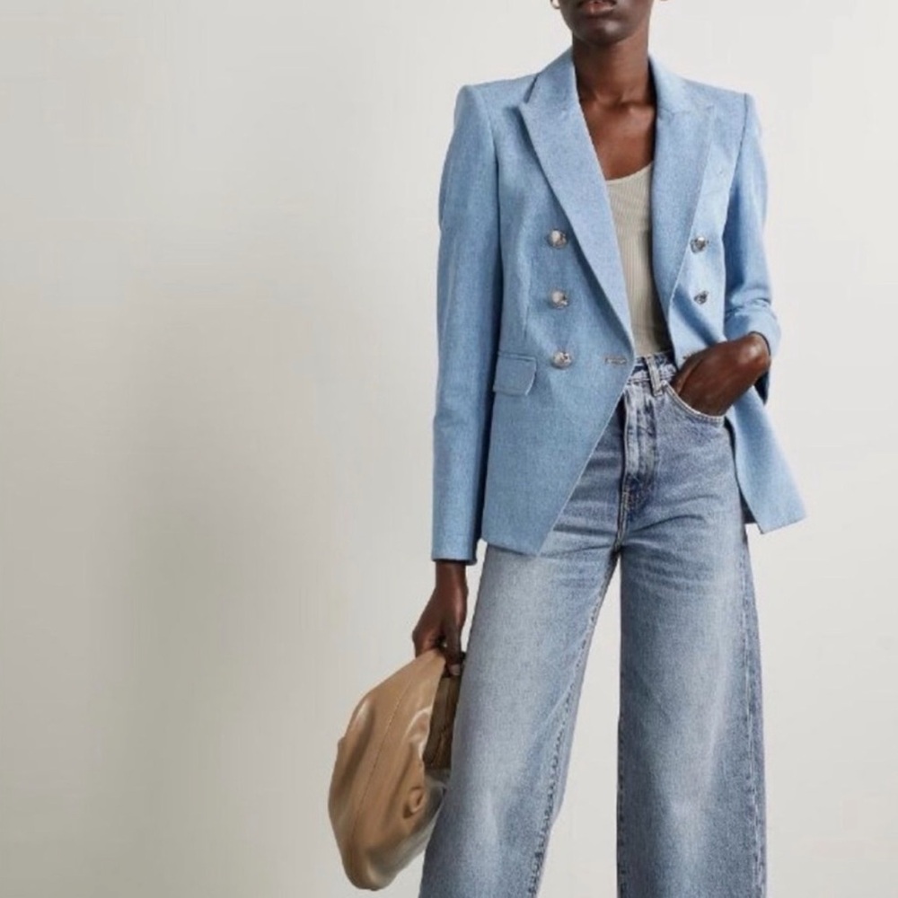 Veronica Beard Miller Dickey, Double-Breasted Light Blue Denim Blazer - Picture 3 of 12